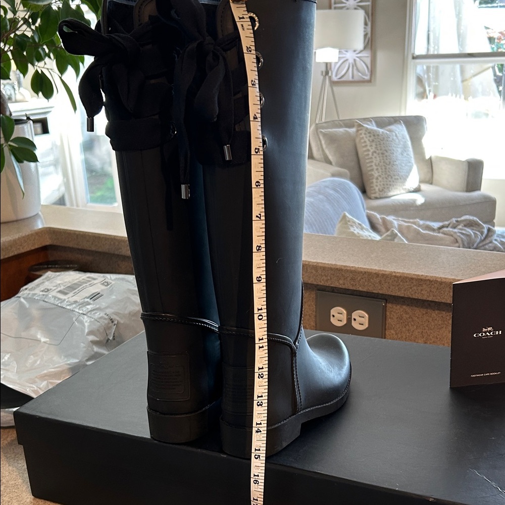 Coach Black Knee High Rain Boots- only worn once. Comes with box and packet. - Picture 6 of 7